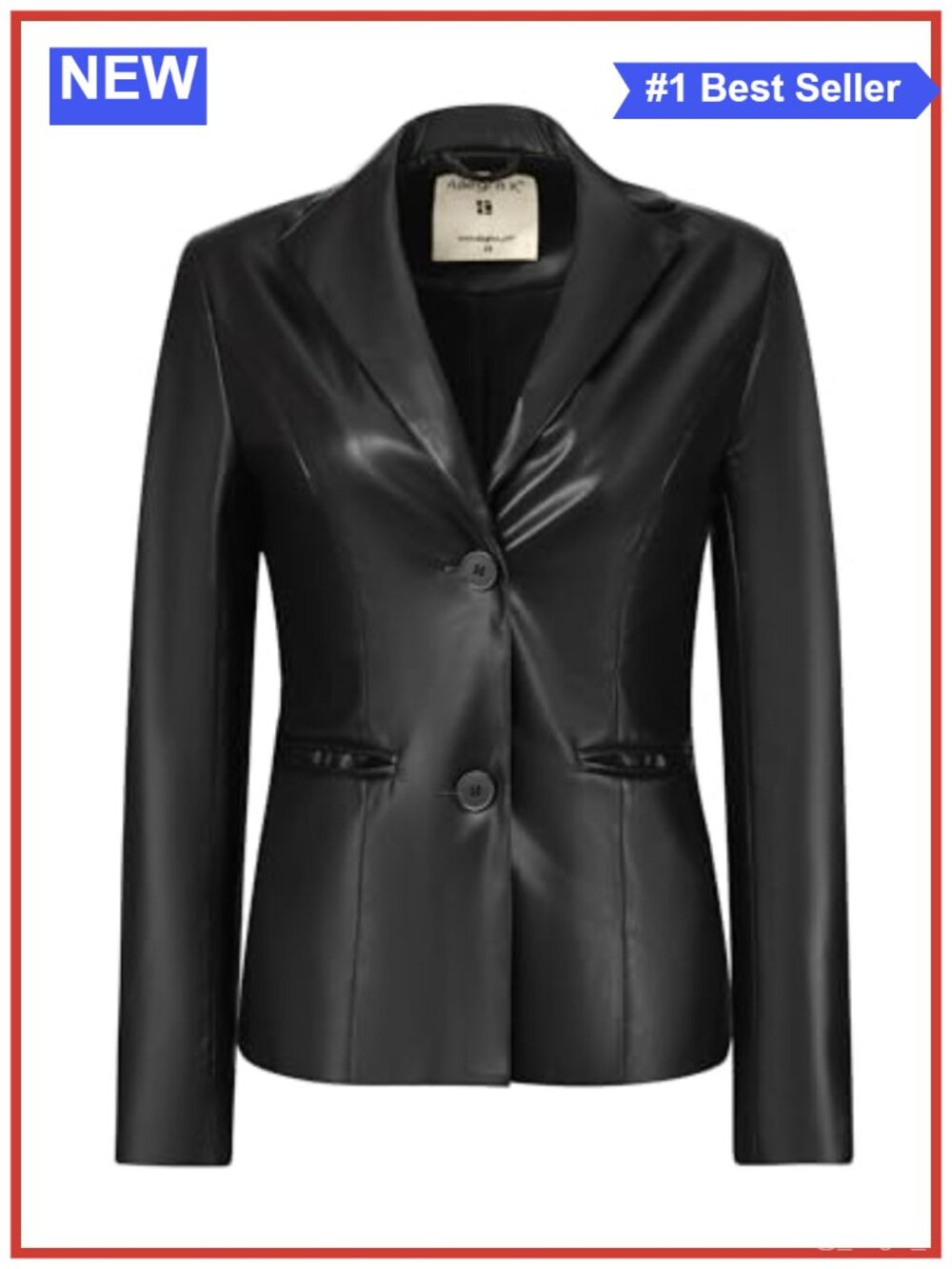 Faux Leather Button Down Blazer Jacket Slim Fit Notched Lapel Work Office